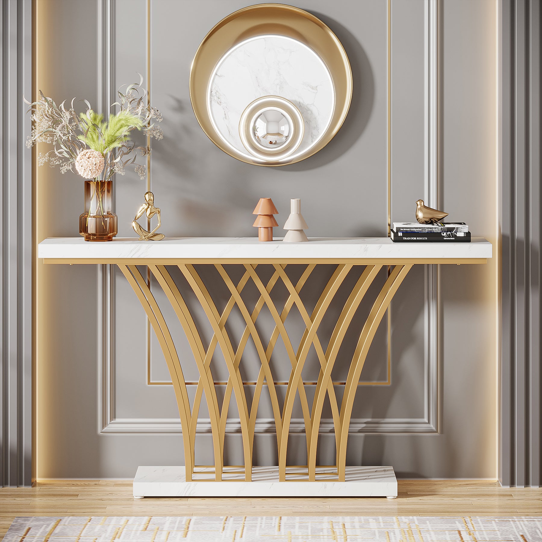 59" Faux Marble Console Table